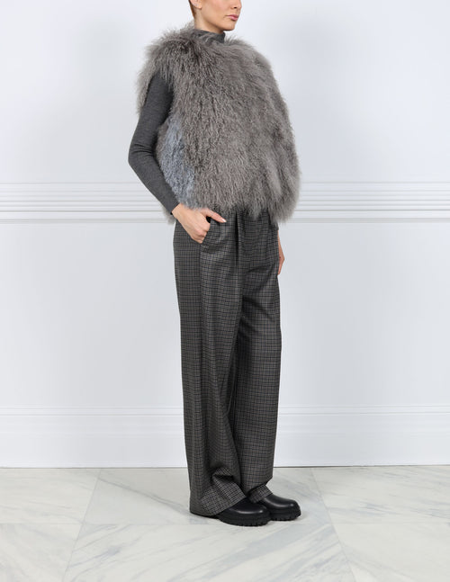 Curly Shearling Vest with Contrast Stripe