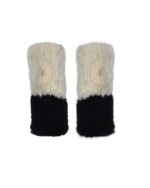 Two Tone Knitted Mink Fingerless Gloves