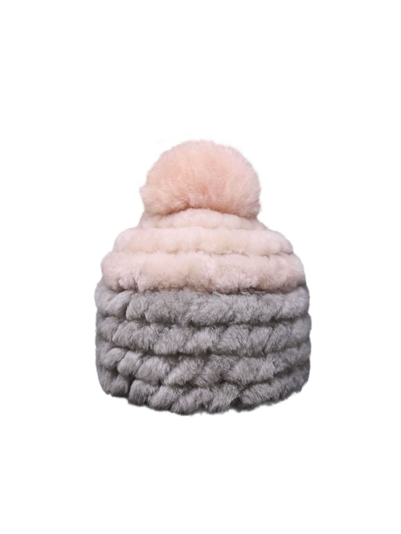 Knitted Two Tone Shearling Hat with Pom
