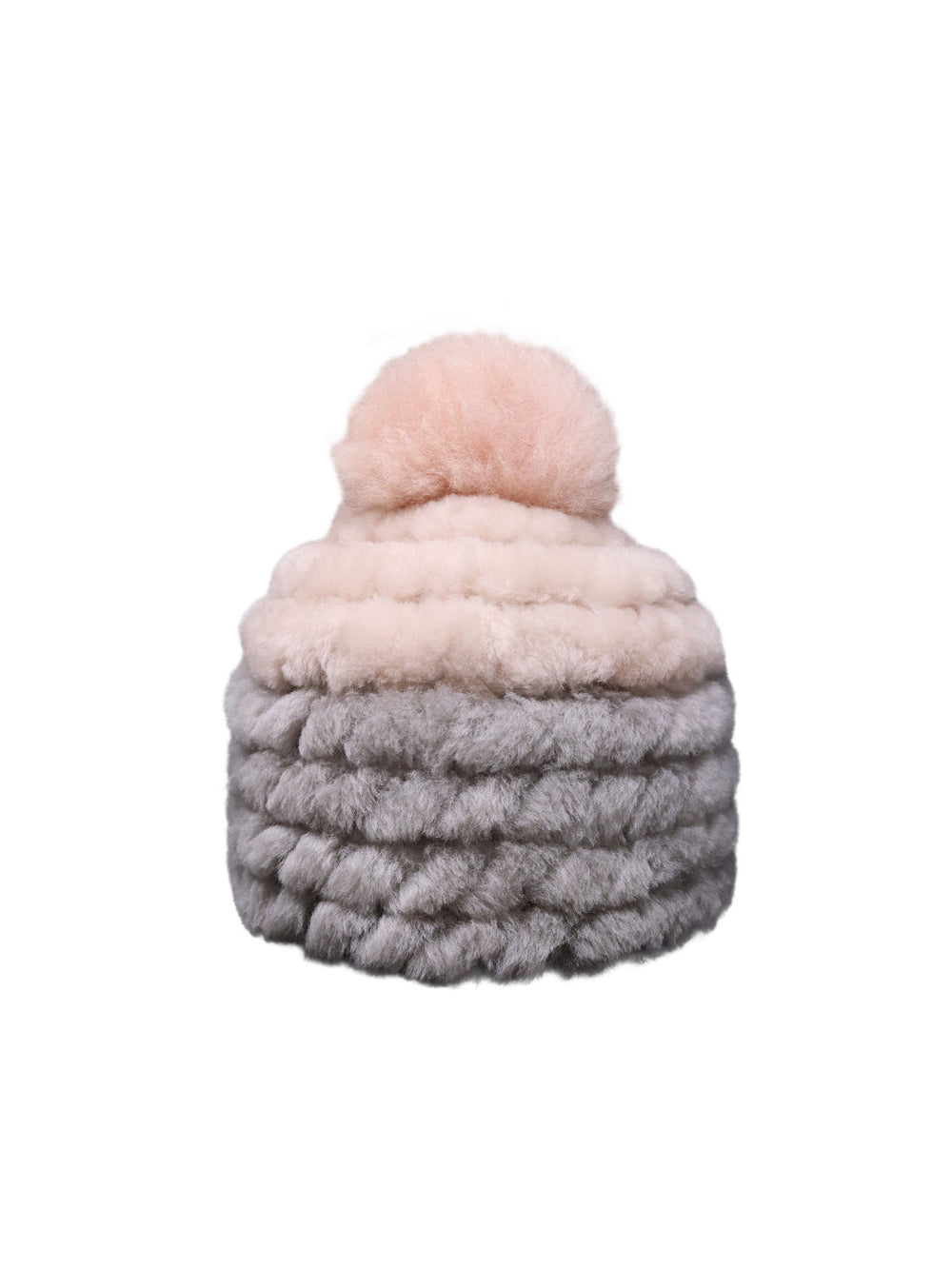 Knitted Two Tone Shearling Hat with Pom