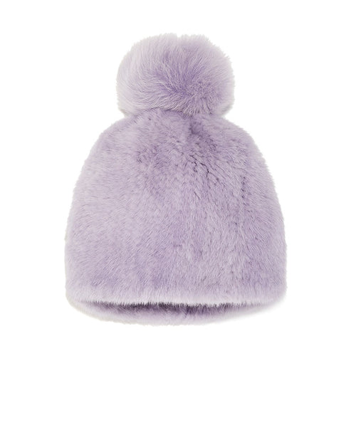 Knitted Mink Fur Hat with Fur Pom