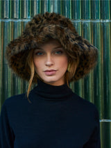 Leopard Print Wide Brim Shearling Hat