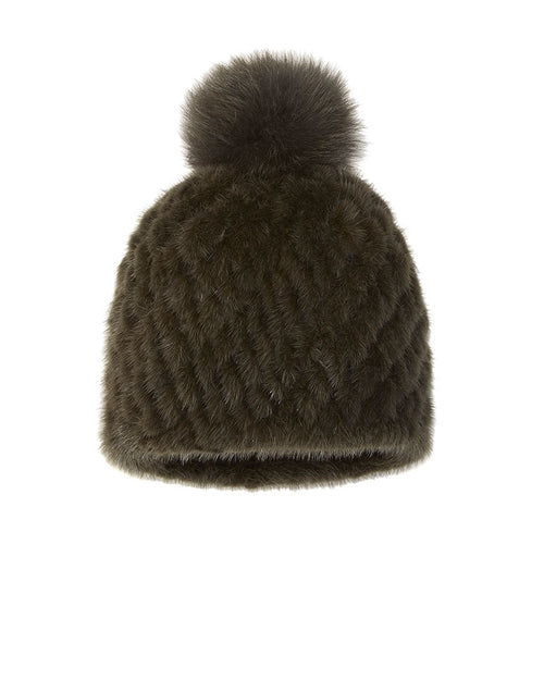 The Knit Mink Fur Hat with Fox Pom in Multiple Colors