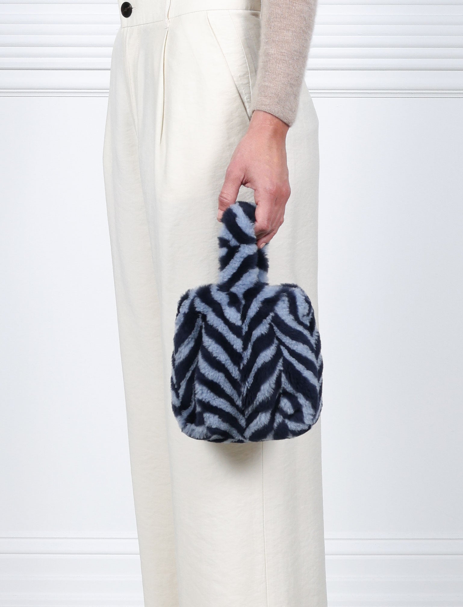 The Meow Mini in Blue Cheveron Shearling