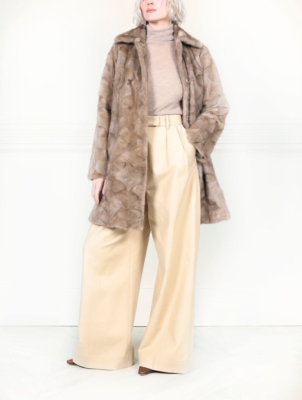 The Fen Upcycled Reversible Mink Coat in Beige