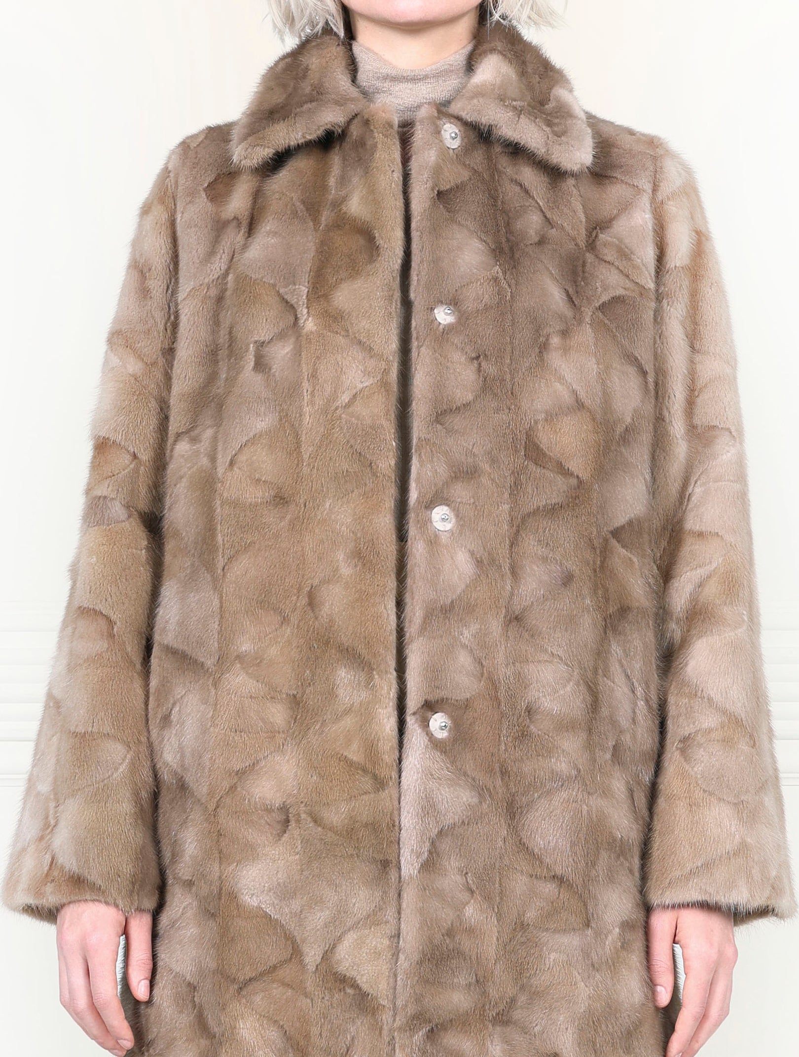The Fen Upcycled Reversible Mink Coat in Beige