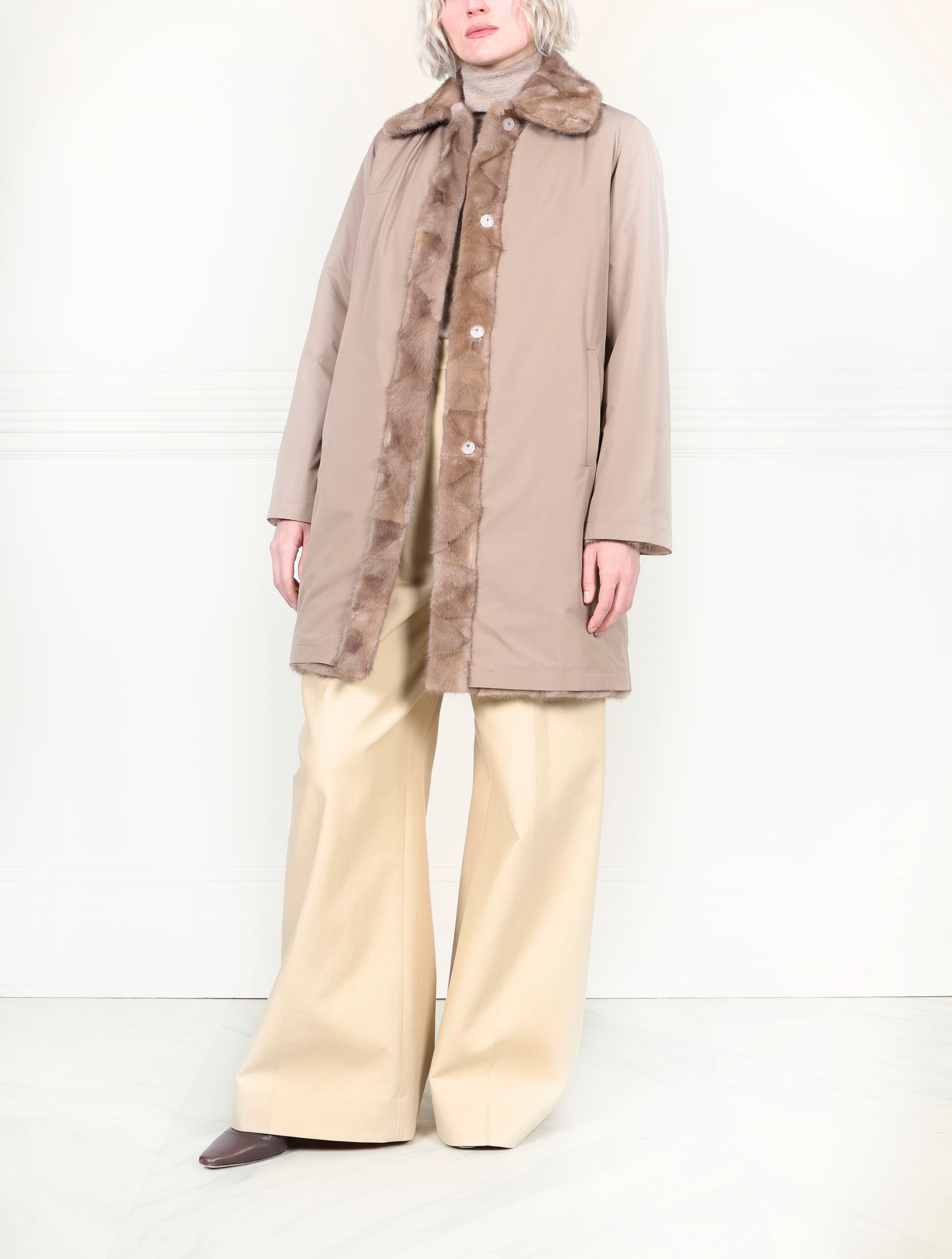 The Fen Upcycled Reversible Mink Coat in Beige