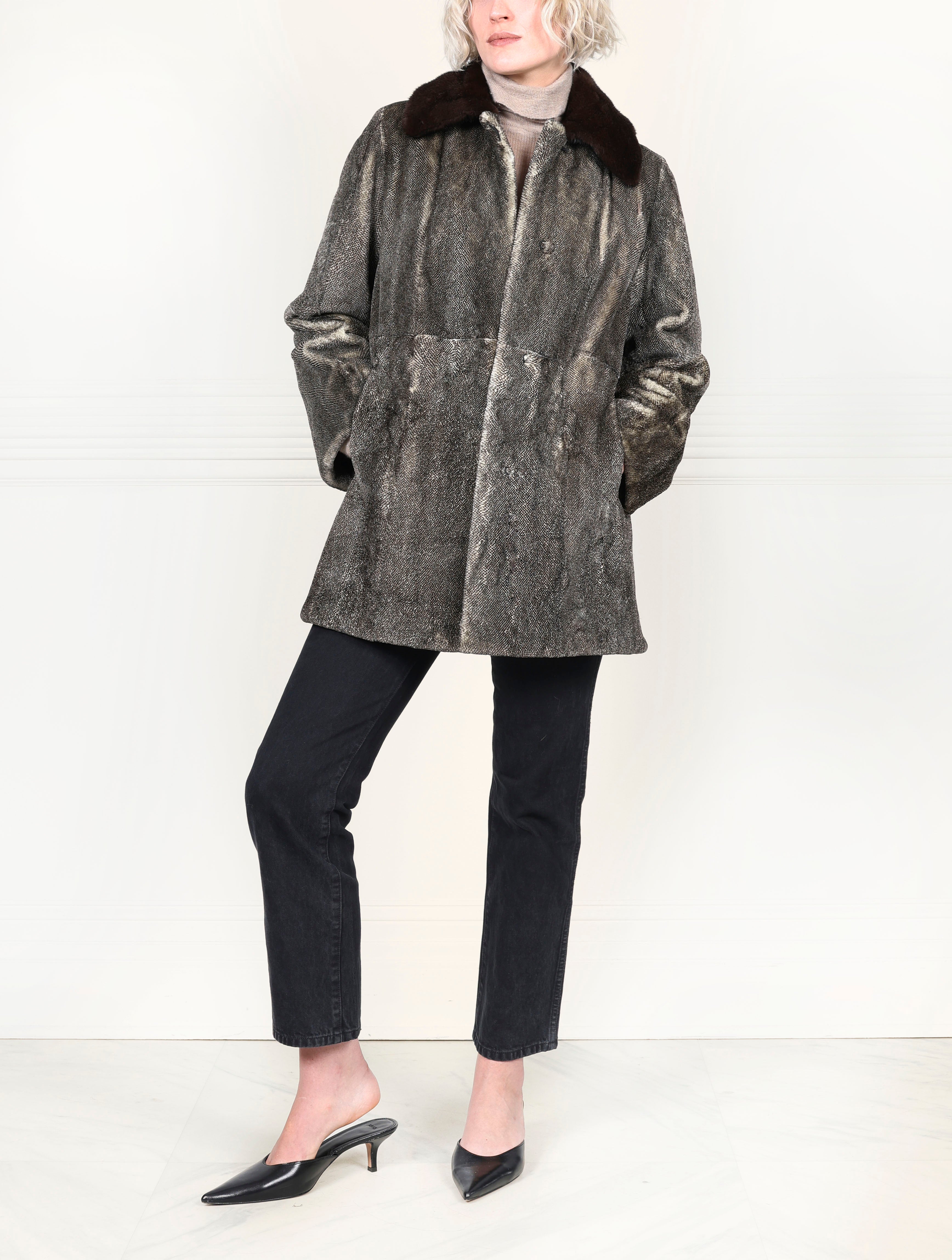 The Tweed Sheared Mink Fur Coat