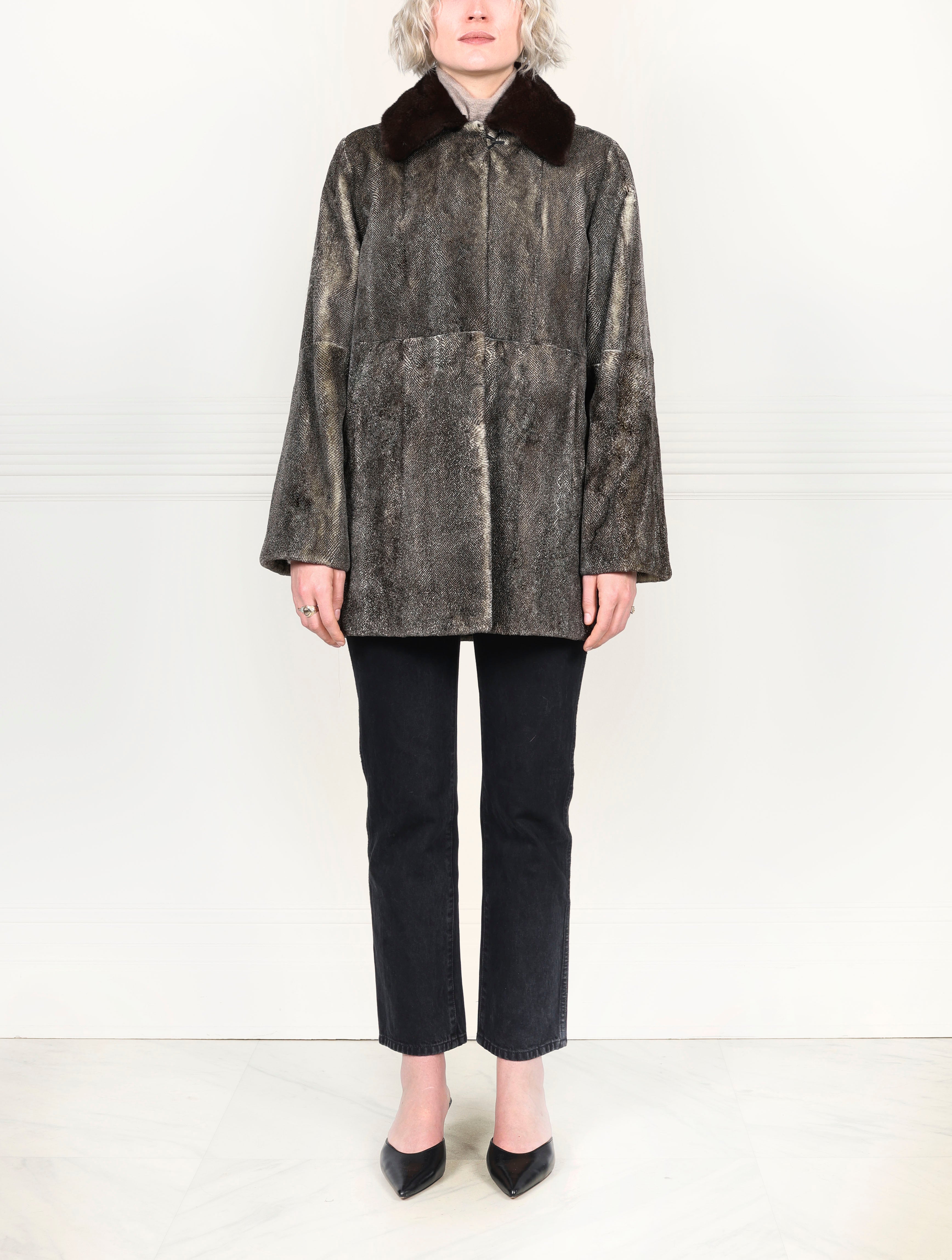 The Tweed Sheared Mink Fur Coat