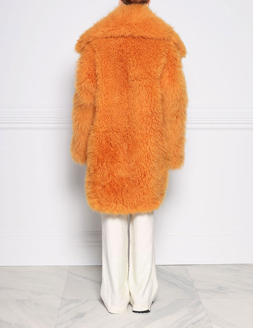 Cashmere Shearling Oversized Coat in Orange