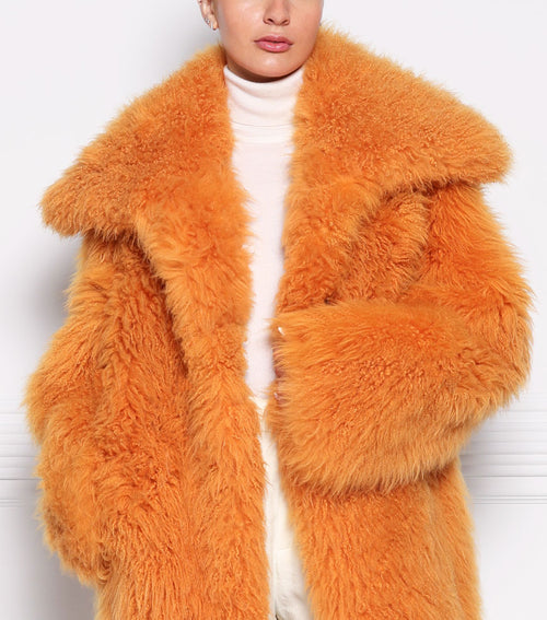 The Kennie Cashmere Shearling Oversized Coat in Orange