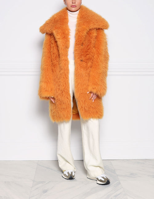 Cashmere Shearling Oversized Coat in Orange