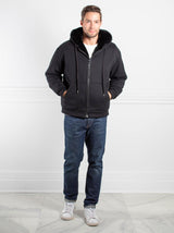 Mens Rabbit Lined Hooded Zip Sweatshirt in Black