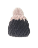 Multi Color Knitted Mink Hat with Pom