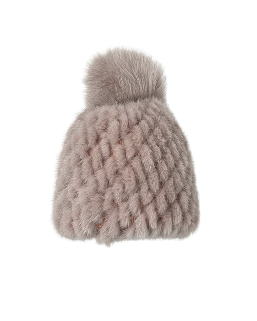 The Knit Mink Fur Hat with Fox Pom in Multiple Colors