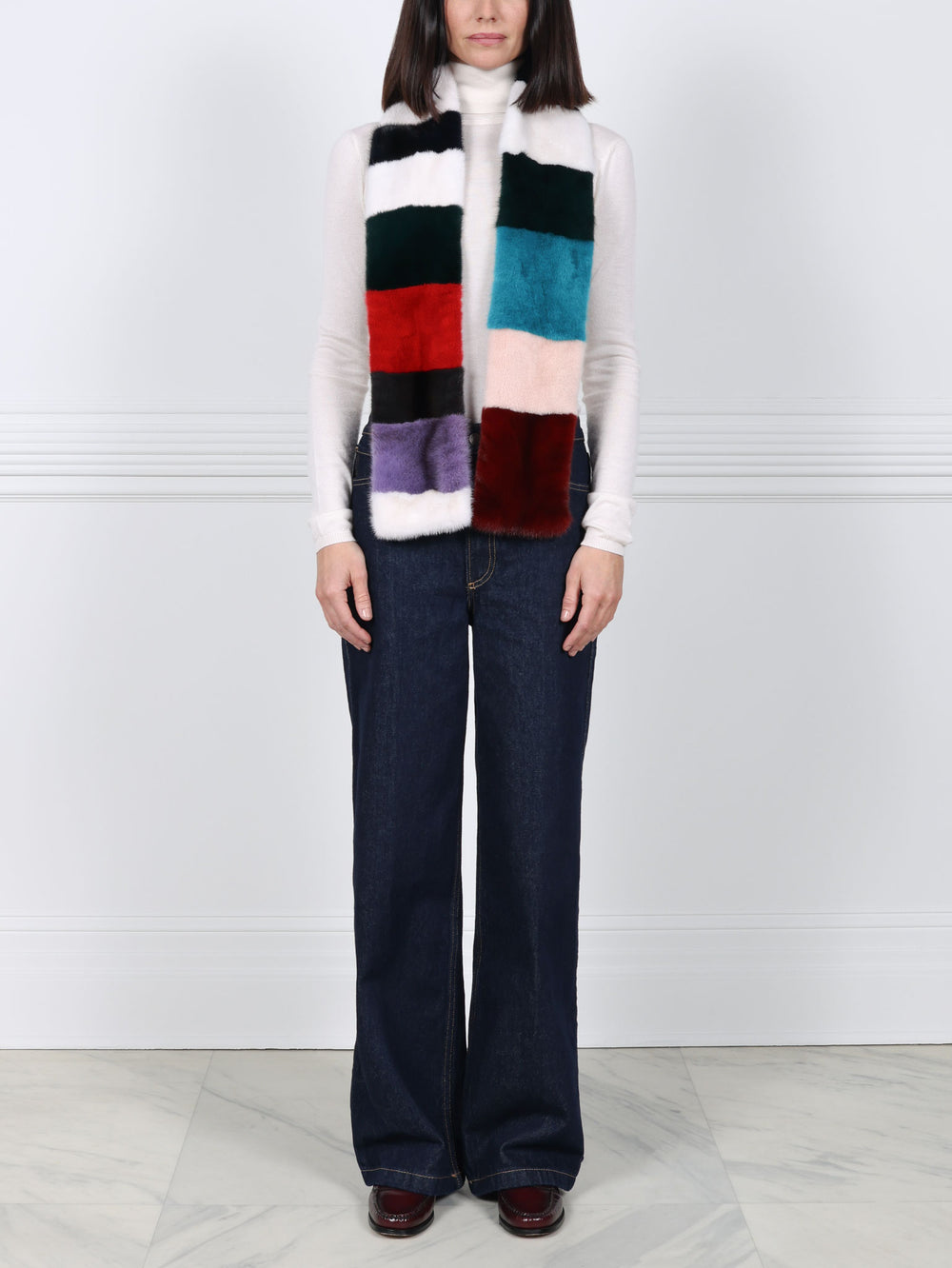 Color Blocked Mink Fur Scarf