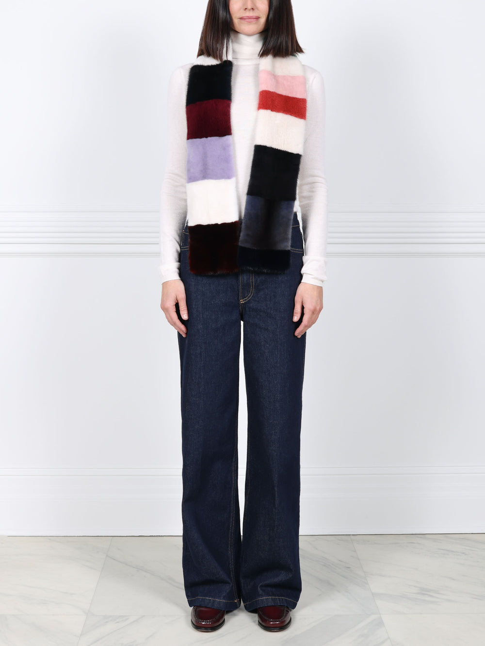 Color Blocked Mink Fur Scarf