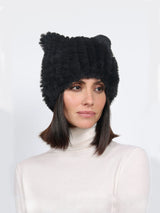 Knitted Shearling Hat with Ears