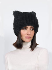 Knitted Shearling Hat with Ears