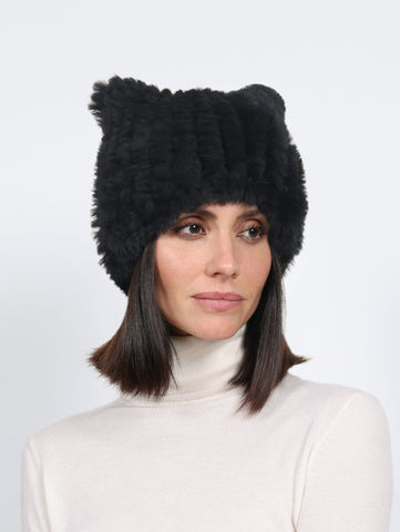 Knitted Shearling Hat with Ears