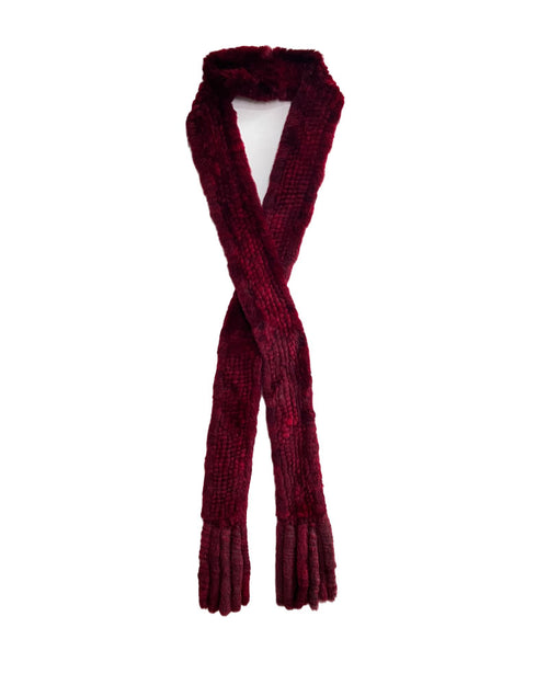Knitted Rex Rabbit Scarf with Fringe in Red