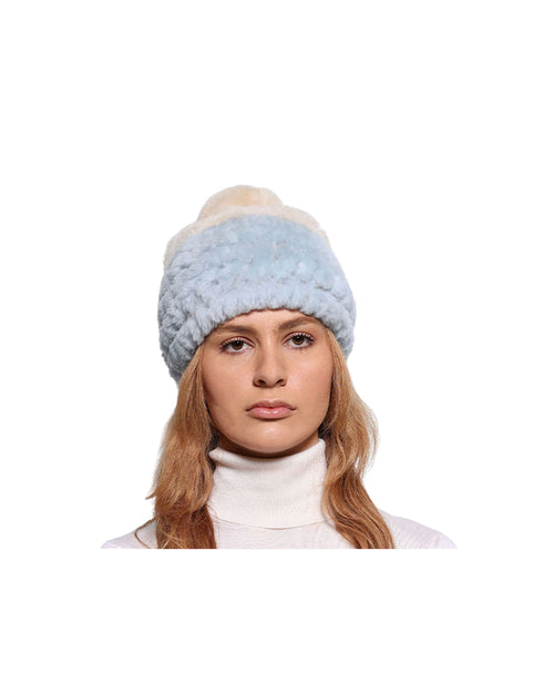 Knitted Two Tone Shearling Hat with Pom