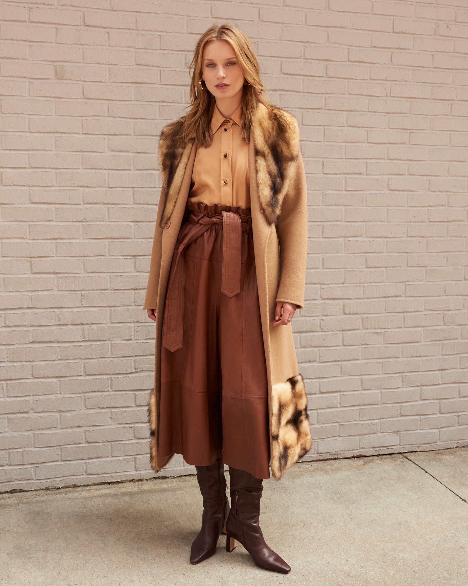 The Marais Double Face Coat with Fitch Fur Trim