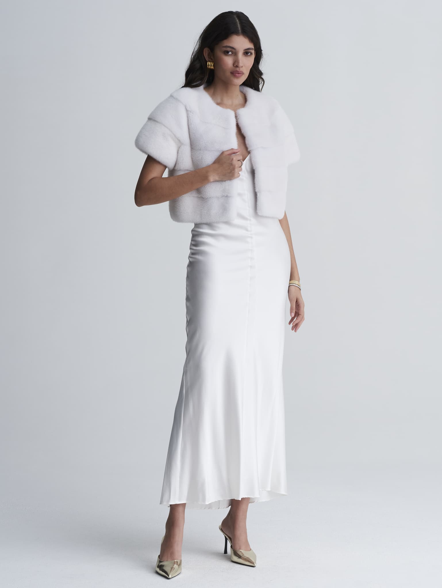 The Bridal Collection - The Ellison  White Horizontal Mink Fur Short Jacket
