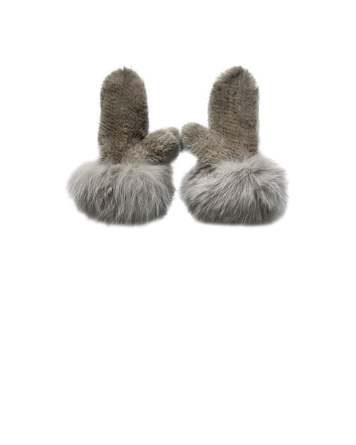 The Knitted Mink Mittens with Fox Trim