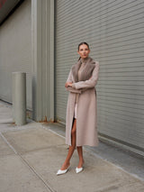 Taupe Wool Cashmere Blend Coat with Detachable Mink Collar