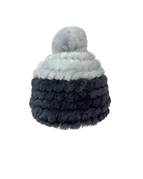 Knitted Two Tone Shearling Hat with Pom