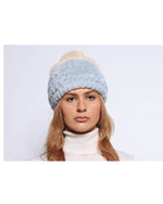 Knitted Two Tone Shearling Hat with Pom