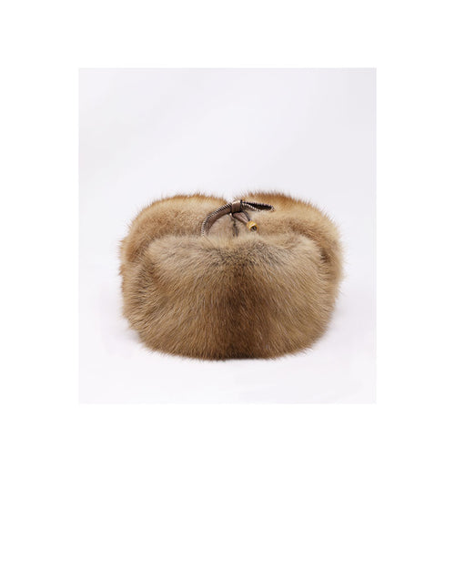 Golden Sable and Metallic Leather Trapper Hat
