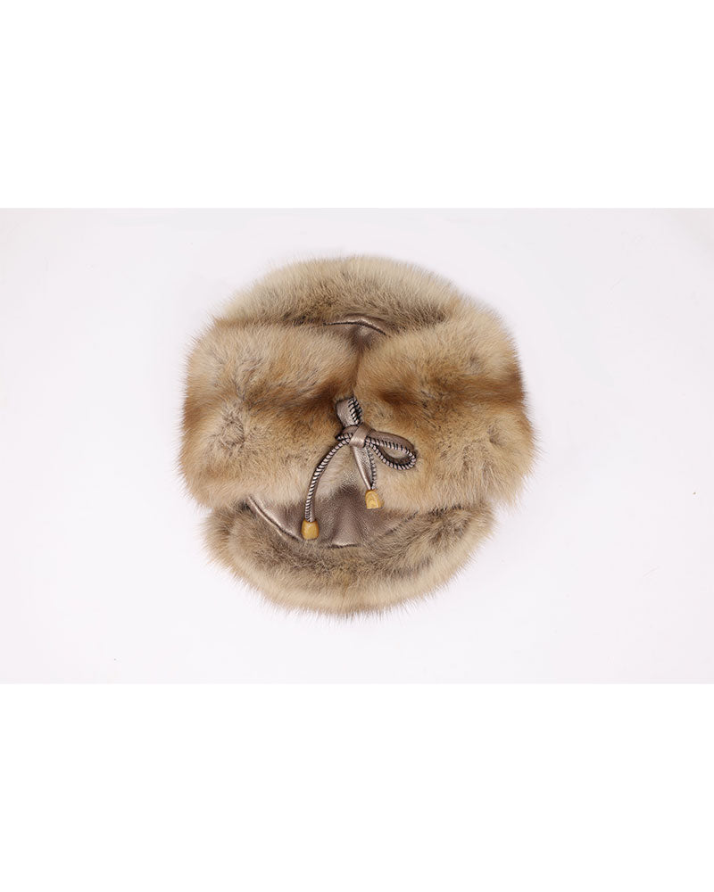 Golden Sable and Metallic Leather Trapper Hat