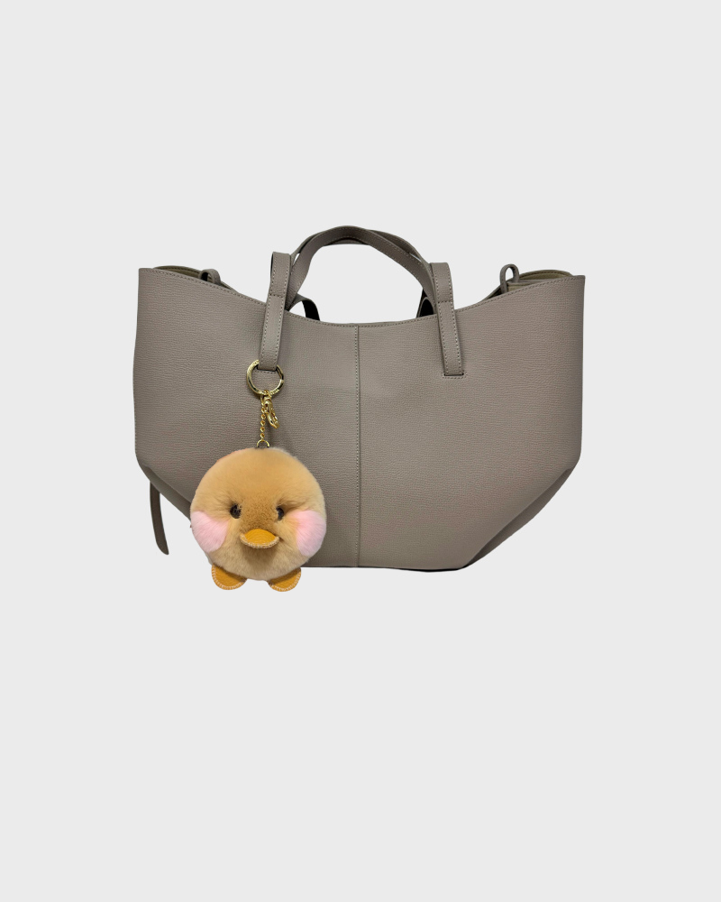 Chick Bag Charm Key Ring Made of Rex Rabbit