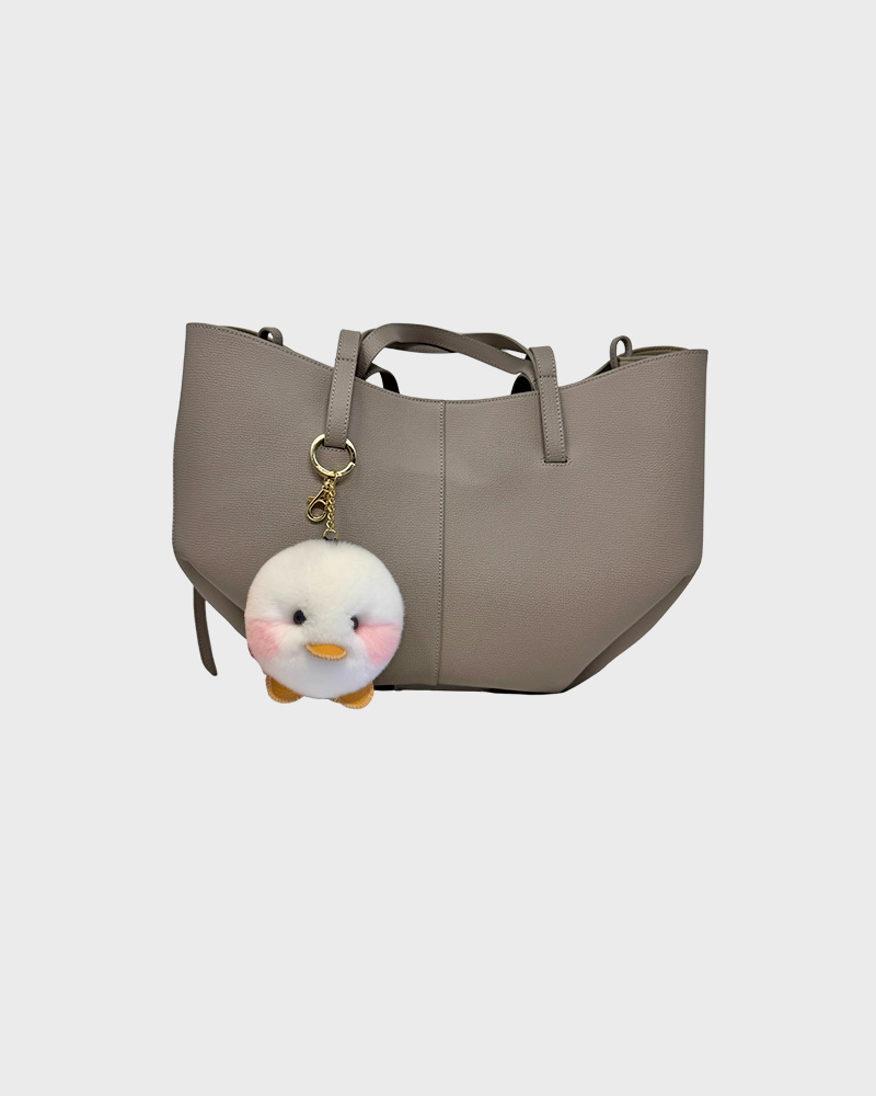 Chick Bag Charm Key Ring Made of Rex Rabbit