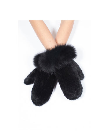 The Knitted Mink Mittens with Fox Trim