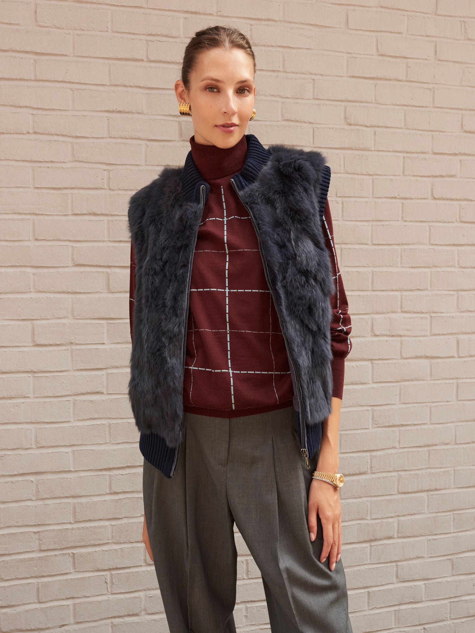The Aurelia Upcycled Rabbit Vest with Knit Trim