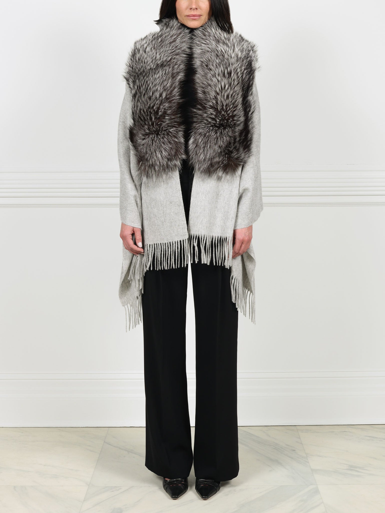 Fur Trim Fringed Stole