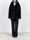 The Brigid Hooded Horizontal Mink Fur Coat