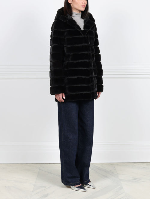 The Brigid Hooded Horizontal Mink Fur Coat