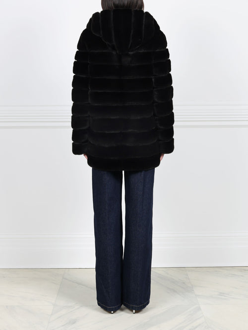 The Brigid Hooded Horizontal Mink Fur Coat