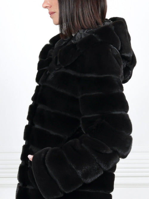 The Brigid Hooded Horizontal Mink Fur Coat