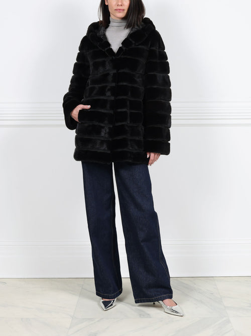 The Brigid Hooded Horizontal Mink Fur Coat