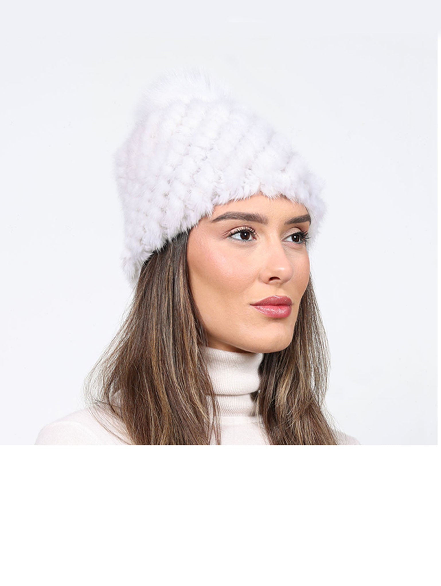 The Knit Mink Fur Hat with Fox Pom in Multiple Colors