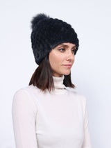 The Knit Mink Fur Hat with Fox Pom in Multiple Colors