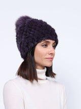 The Knit Mink Fur Hat with Fox Pom in Multiple Colors