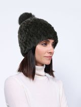 The Knit Mink Fur Hat with Fox Pom in Multiple Colors