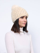 The Knit Mink Fur Hat with Fox Pom in Multiple Colors