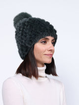 The Knit Mink Fur Hat with Fox Pom in Multiple Colors